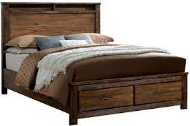Photo 1 of Elkton Collection CM7072CK-BED California King Size Platform Bed with 2 Drawers on Footboard, Antique Handle Pulls and Wood Veneers Construction in Oak Finish
