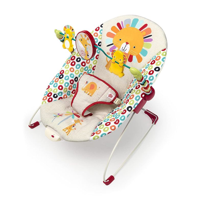 Photo 1 of Bright Starts Playful Pinwheels Portable Baby Bouncer with Vibrating Infant Seat and Toy Bar, 19.8x13.1x3.4 Inch, Age 0-6 Months---OPEN BOX---
