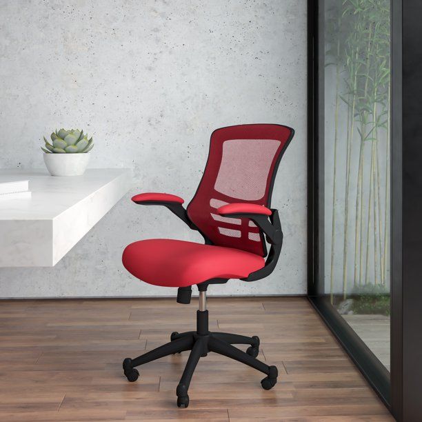 Photo 1 of Flash Furniture Mid-Back Red Mesh Swivel Ergonomic Task Office Chair with Flip-Up Arms---BOX IS DAMAGED---
