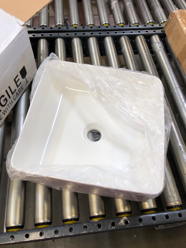 Photo 2 of BATHROOM VESSEL SINK 14 INCH ABOVE COUNTER SQUARE WHITE CERAMIC COUNTERTOP SINK FOR CABINET LAVATORY VANITY, BVS122