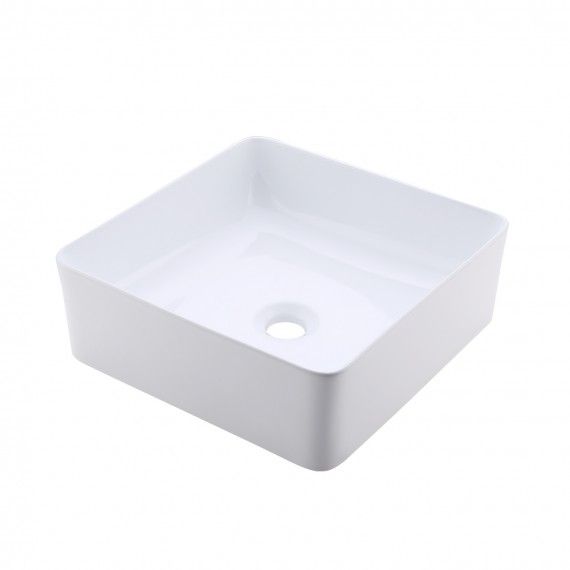 Photo 1 of BATHROOM VESSEL SINK 14 INCH ABOVE COUNTER SQUARE WHITE CERAMIC COUNTERTOP SINK FOR CABINET LAVATORY VANITY, BVS122