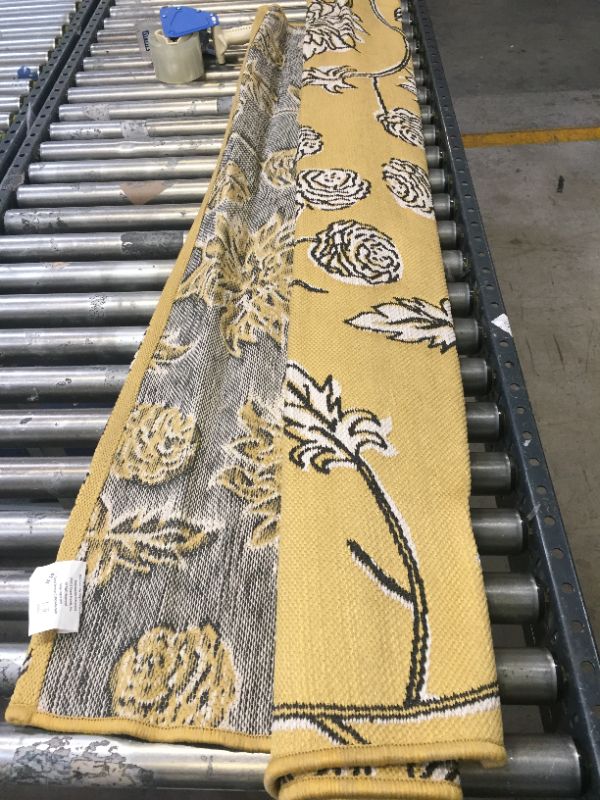 Photo 2 of Dahlia Vine Outdoor Rug Yellow - 5 X 7

