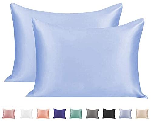 Photo 1 of Adubor Satin Pillowcase 2 Pack Silky Pillow Cases for Hair and Skin, Anti-Wrinkle, Super Soft and Luxury Pillow Cases Covers with Envelope Closure (Light Blue, 20''x36'')
