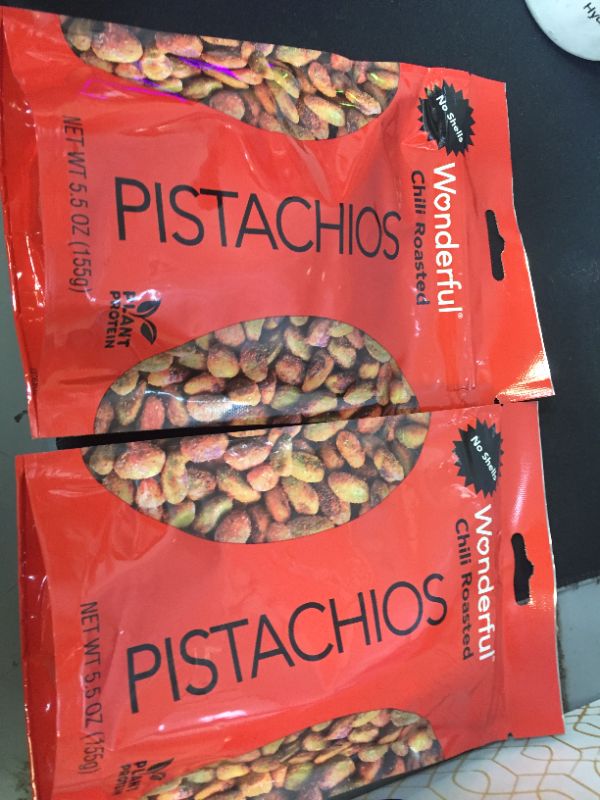 Photo 2 of 2 PACK, Wonderful Pistachios, No Shells, Chili Roasted Nuts, 5.5 Ounce Resealable Pouch BEST BY 06/17/22
