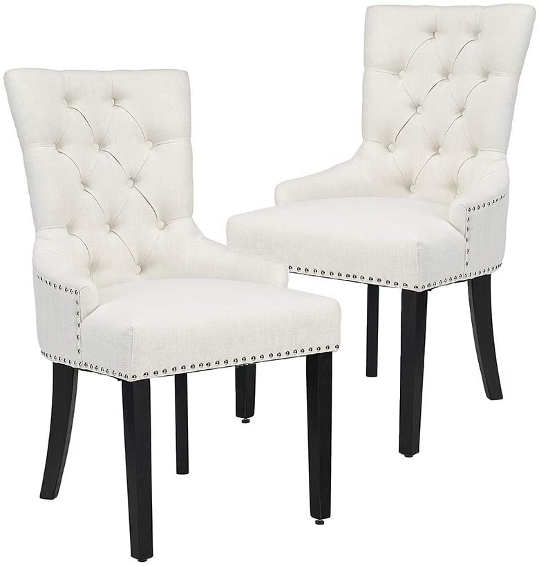 Photo 1 of CangLong Modern Elegant Button-Tufted Upholstered Fabric With Nailhead Trim Dining Side Chair for Dining Room Accent Chair for Bedroom, Set of 2, Beige
