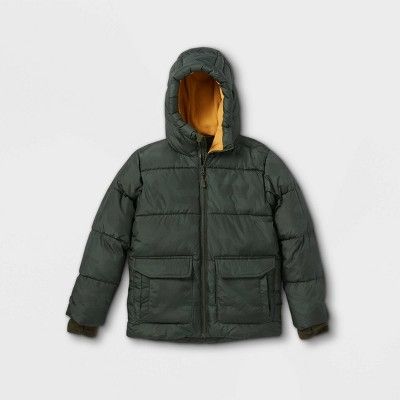 Photo 1 of Boys' Short Puffer Jacket - All In Motion Olive Green SIZE XS (4/5)