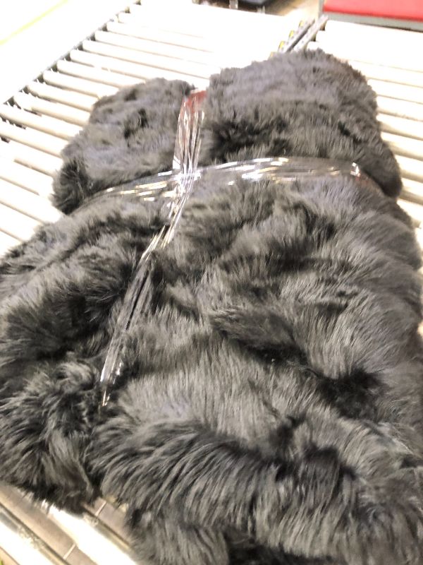 Photo 1 of 8 X 10 BLACK FAUX FUR SHAG RUG, DIRTY 