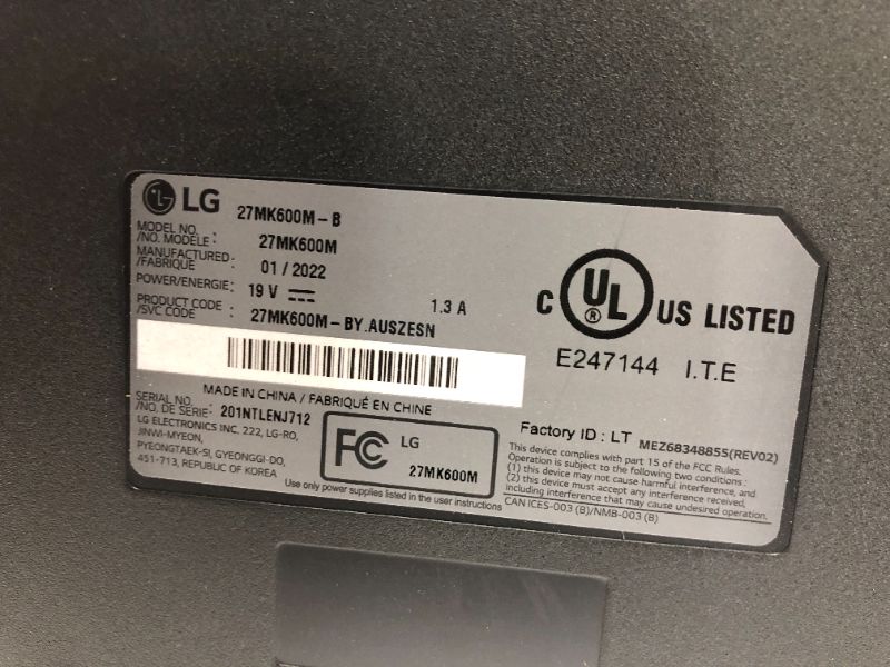 Photo 1 of LG 27 Class Monitor with Full HD IPS LED Radeon FreeSync, 27MK600M-B, PARTS ONLY 
