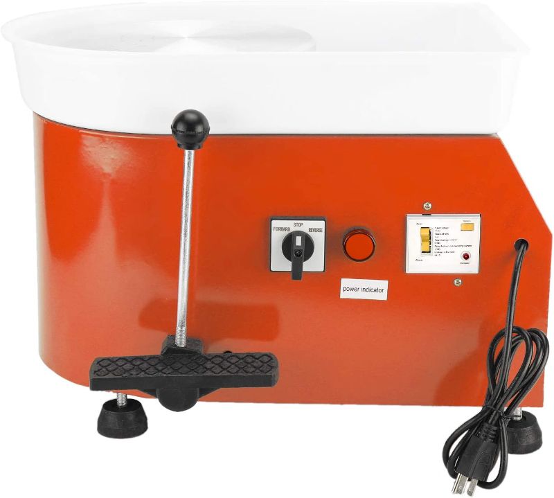 Photo 1 of 25CM 350W Electric Pottery Wheel Machine Ceramic Clay Work Forming Machine with Lever and Foot Pedal ABS Basin DIY Clay Art Craft Shaping Tools (Orange Color) PARTS ONLY, LIGHT COMES ON BUT DOES NOT SPIN 