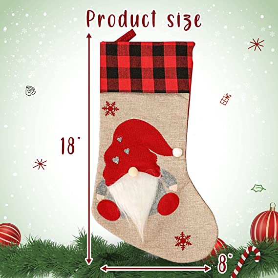 Photo 1 of Al Faro Home Family Christmas Stockings Set of 4 with Gnome Decor for Fireplace, Stairs and Gifts for Kids and Adults, Christmas Burlap Candy Bags 18 inches, Ivory, Burgundy, set of 4 (xsSocks2)
