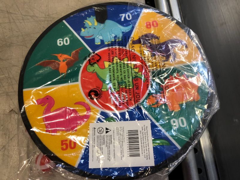 Photo 2 of Dinosaur Dart Board Game with 10 Sticky Balls for Kids, Double-Sided (11 Pieces)
