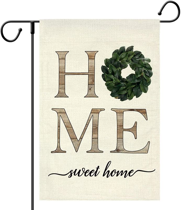 Photo 1 of CHICHIC Garden Flag Summer Garden Flag Spring Flag Yard Flag Seasonal Garden Flags Small Flags Spring Yard Flags Double Sided Porch Flag Welcome Lawn Flags Burlap, 11.8x 17.7 Inch, Home 2 pack 
