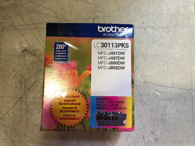 Photo 3 of Brother Genuine LC30113PKS 3-Pack Standard Yield Color Ink Cartridges, Page Yield Up to 200 Pages/Cartridge Includes Cyan, Magenta and Yellow, LC3011
