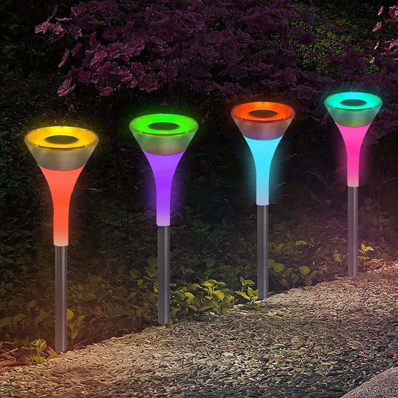 Photo 1 of 6 Pack Solar Pathway Lights Outdoor - Auto 7 Color Changing/White Solar Powered Lights, Waterproof Decorative LED Path Lights, Landscape Lighting for Garden, Patio, Driveway, Walkway
