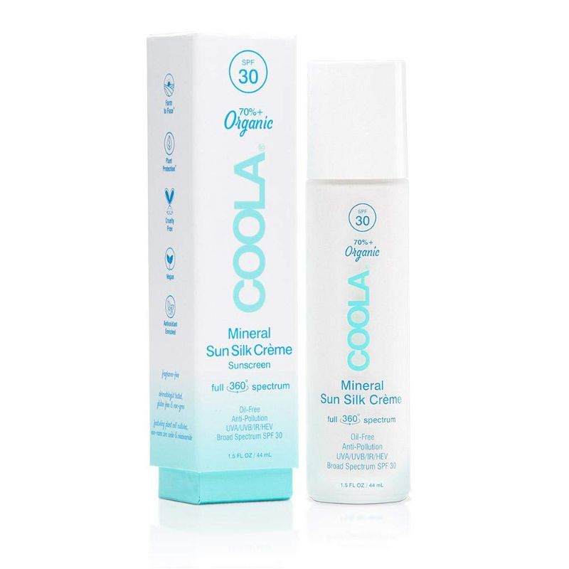 Photo 1 of COOLA Organic Sun Silk Creme and Face Moisturizer with SPF 30, Dermatologist Tested Mineral Sunscreen with Plant-Derived BlueScreen™ Digital De-Stress™ Technology, 1.5 Fl Oz exp 05/2022
