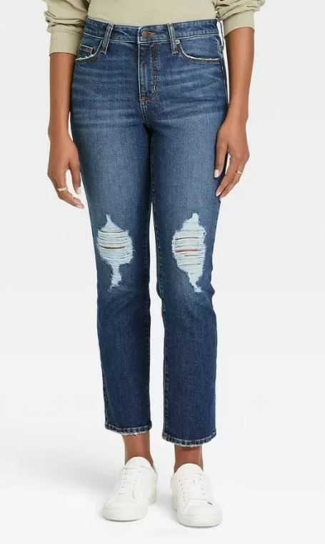 Photo 1 of High-Rise Slim Straight Jeans - Universal Thread Medium Wash 2, Medium Blue