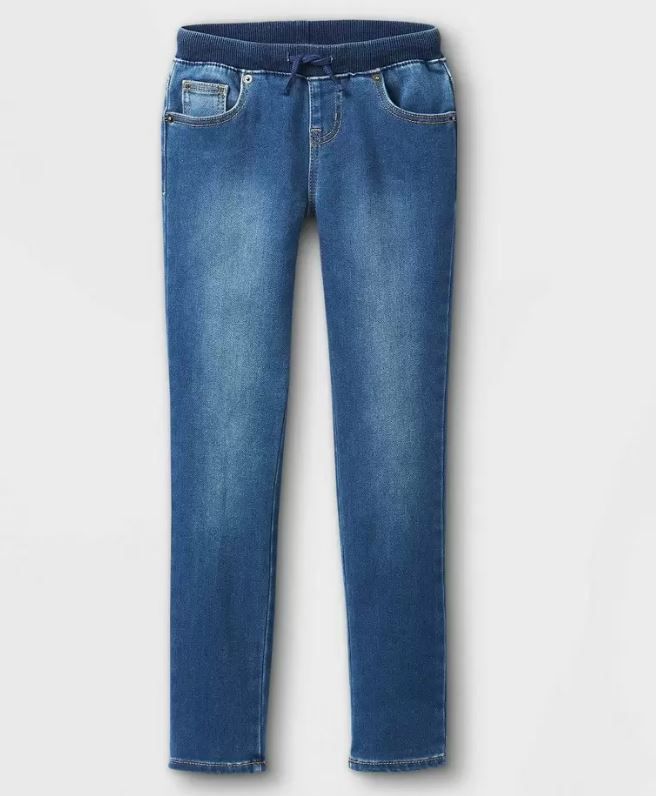 Photo 1 of Girls' Skinny Pull-On Mid-Rise Cuffed Jeans - Cat & Jack Medium Wash 6X, Medium