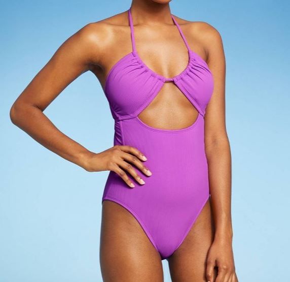 Photo 1 of Juniors' Ribbed Tunneled U-Neck One Piece - Xhilaration Neon Purple Large