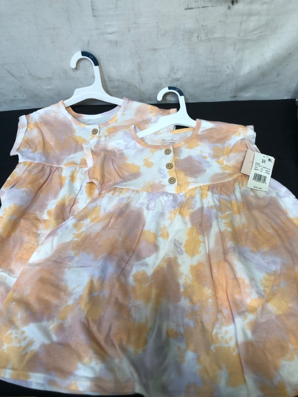 Photo 2 of Grayson Mini Toddler Girls' Tie-Dye Henley Knit Dress - Pink, Kid Size 5T, 2 Pack 

