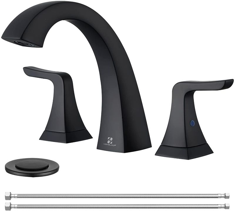 Photo 1 of Generic Matte Black Bathroom Faucet,Widespread Bathroom Sink Faucet for 3 hole,2 Handles Bathroom Vanity Faucet 8 Inch,Lavatory Faucet for Sink with Pop Up Drain
