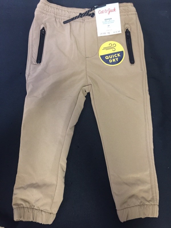 Photo 1 of Cat & Jack Jogger Flexible Drawstring Double Layer Knee Stretch Quick Dry Size 2T Tan