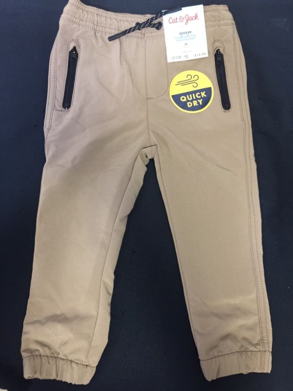 Photo 2 of Cat & Jack Jogger Flexible Drawstring Double Layer Knee Stretch Quick Dry Size 2T Tan