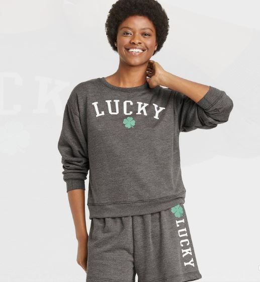 Photo 1 of Women's St. Patrick's Day Lucky Graphic Sweatshirt - Gray Size Medium