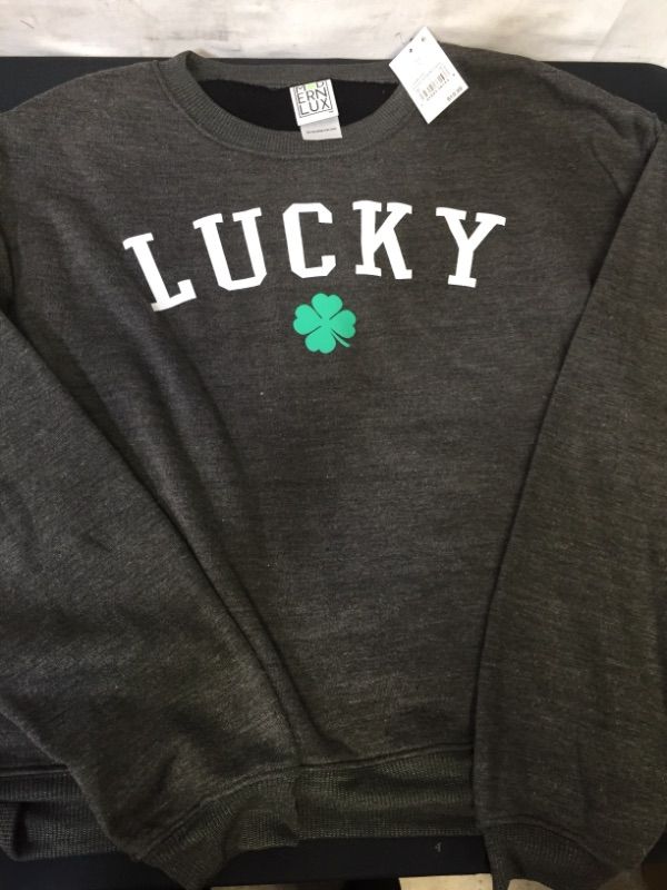 Photo 2 of Women's St. Patrick's Day Lucky Graphic Sweatshirt - Gray Size Medium