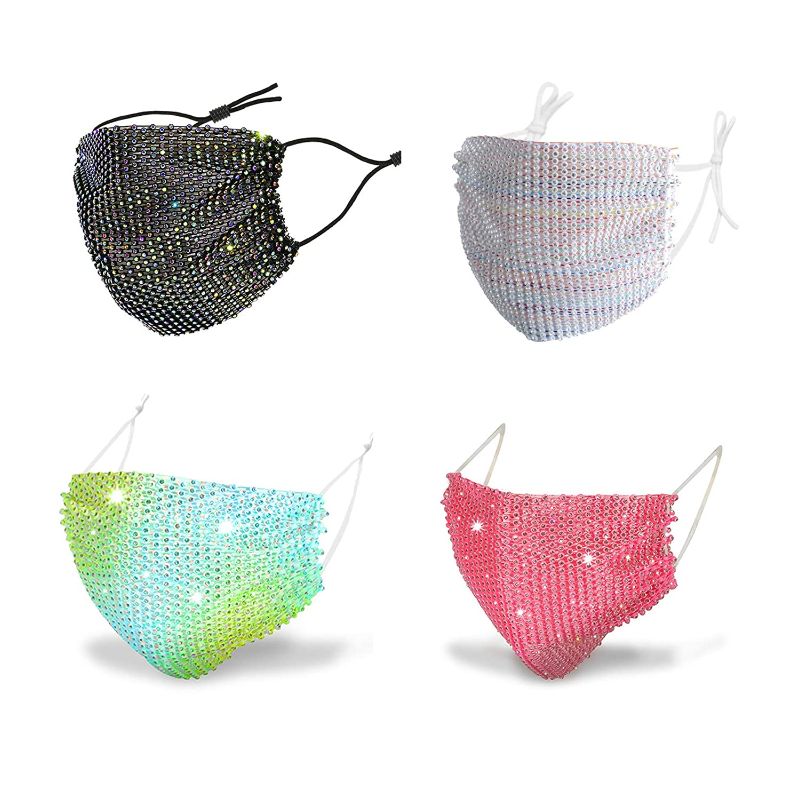 Photo 1 of Mesh Masks Breathable Rhinestone Face Masks for Women Sparkly Mask for Wedding Party Nightclub (4pcs-B, 3 PACK)