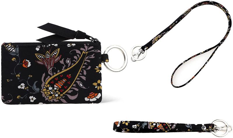 Photo 1 of DONGGANGAJI Womens Wallet Lanyard Wristlet Straps Set RFID Protection Zipper Case Wallet with Lanyard (Cashew Black)
