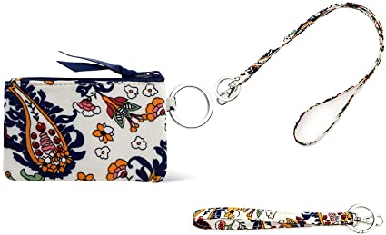 Photo 1 of DONGGANGAJI Womens Wallet Lanyard Wristlet Straps Set RFID Protection Zipper Case Wallet with Lanyard (Cashew Ivory)
