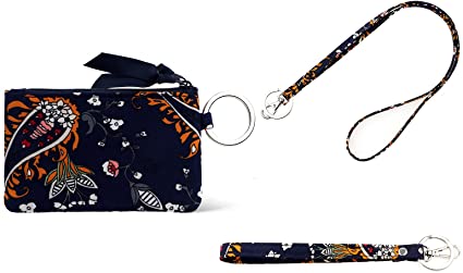 Photo 1 of DONGGANGAJI Womens Wallet Lanyard Wristlet Straps Set RFID Protection Zipper Case Wallet with Lanyard (Cashew Navy)
