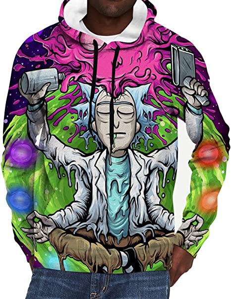 Photo 1 of Anime Hoodies Mens Hooded Sweatshirt Graphic Pullover Long Sleeve Shirts, Rick & Morty, Rick, XL