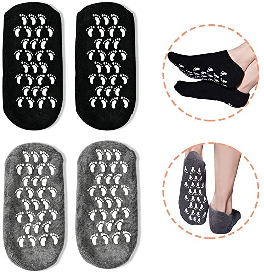 Photo 1 of Gel Socks, Moisturizing Socks, Soft Moisturizing Gel Socks, Gel Spa Socks for Repairing and Softening Dry Cracked Feet Skins, Gel Lining Infused with Essential Oils and Vitamins (Black&Gray)
