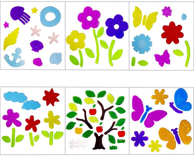 Photo 1 of Gel Window Clings Jelly Stickers for Window Includes Flowers, Butterflies, Apple Tree, Clouds and Shells - Reusable and Easy to Remove - 6 Sheets (Nature)
 2 COUNT 