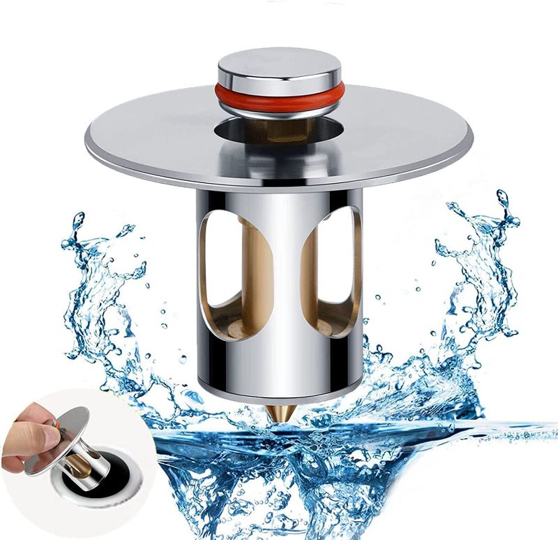 Photo 1 of Bathroom Sink Stopper, Universal Sink Cover Pop-Up Sink Drain Strainer, 1.05-2.0 Inch Stainless Steel Brass Bullet Core Push Type Basin Drain Filter, Drain Plug Anti- Rust Prevent Sewer Blockage
  COUNT 