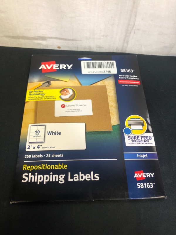 Photo 2 of Avery Repositionable Shipping Labels for Inkjet Printers 2 x 4, Box of 250 (58163), White
