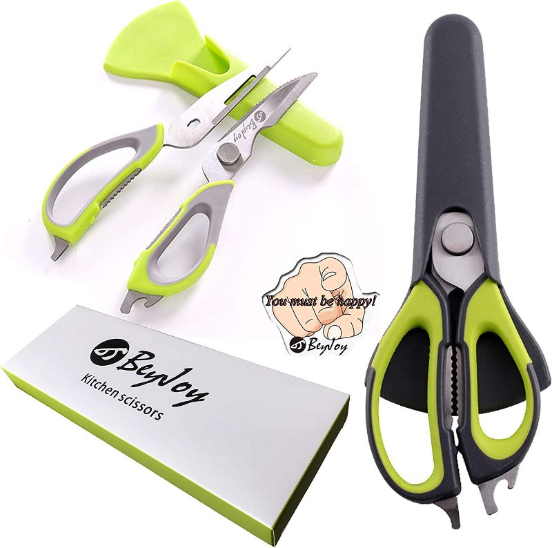 Photo 1 of BeyJoy Detachable Multi-function Heavy Duty Kitchen Scissors Magnetic protective sleeve Cutting Chicken bone Can/Bottle opener Nut cracker clip
