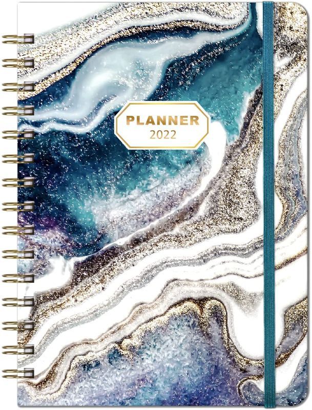 Photo 1 of 2022 Weekly & Monthly Planner with Monthly Tabs, January 2022 - December 2022, 6.3" x 8.4" , Twin-Wire Binding with Flexible Hardcover Cover, Elastic Closure & Inner Pocket - Blue 4 COUNT
