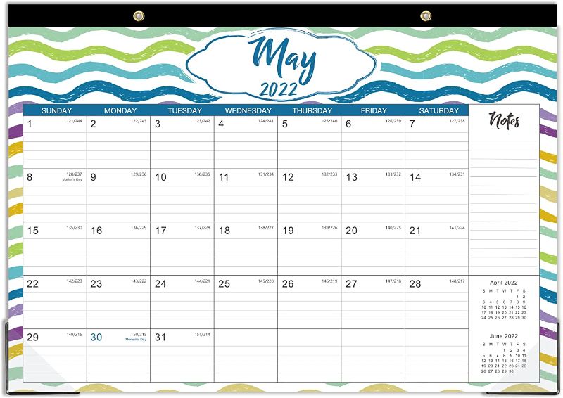 Photo 1 of Desk Calendar 2022 - 2022-2023 Desk Calendar, 18 Monthly Desk/Wall Calendar 2-in-1,16.8" x 12", January 2022 - June 2023, Thick Paper with Corner Protectors, Large Ruled Blocks - Colorful Waves
 4 COUNT 