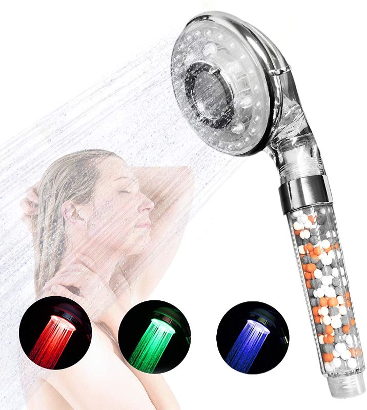 Photo 1 of  LED Light Shower Head Filter Color Changes with Water Temperature Many Spray Setting High Output Hard Water Softener Shower Head Provide Hydrotherapy for Dry Hair and Skin Spa