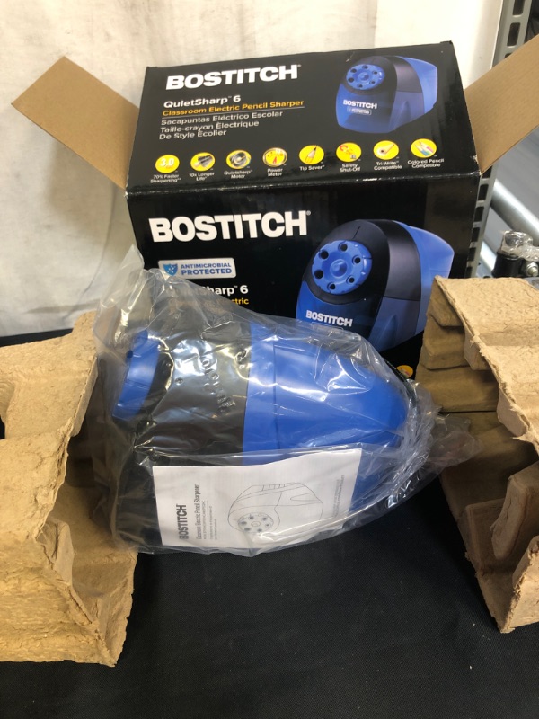 Photo 2 of Bostitch QuietSharp6 Classroom Pencil Sharpener - 6 Hole(s) - Helical - Blue - 1 / Each
