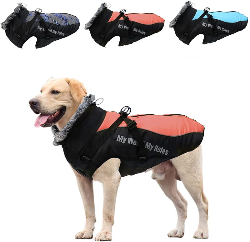 Photo 1 of Doglay Waterproof Dog Coat, Extra Reflective Dog Winter Jackets with Harness & Warm Furry Collar for Hiking Camping, Pet Clothes for Medium Large Dogs
size 5XL