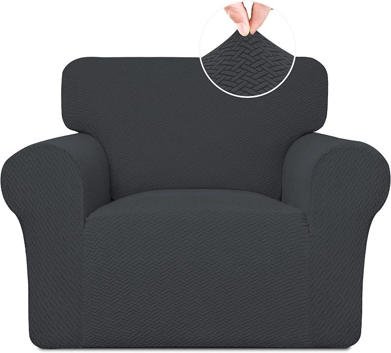 Photo 1 of Easy-Going Stretch Jacquard Chair Couch Cover, 1-Piece Soft Sofa Cover, Sofa Slipcover with Anti-Slip Foams, Washable Furniture Protector for Kids, Pets (Chair, Dark Gray)

