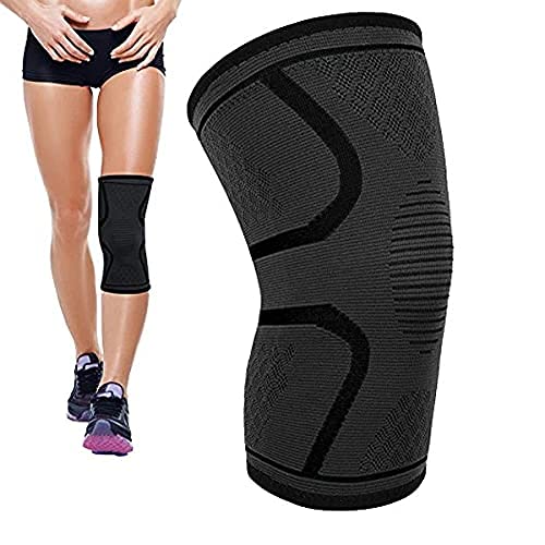 Photo 1 of Knee Brace Compression Sleeve,Silicone spring support and elastic knee pad Pat bone stabilizer,Meniscus tearing arthritis sports knee pads single pack (Black And White, M)
