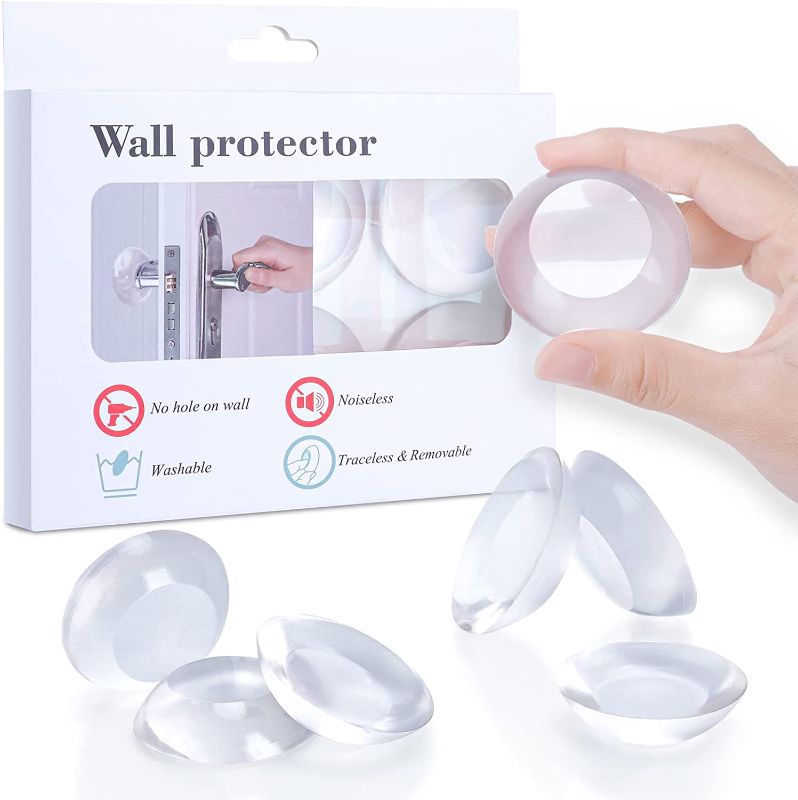 Photo 1 of Anti-Lost Door Stopper Wall Protector, 6 Pieces Self-Adhesive Door Knob Wall Shield, Reusable Clear Silicone Door Knob Wall Protector, Washable Round Door Knob Stopper for Wall, Table Corner
