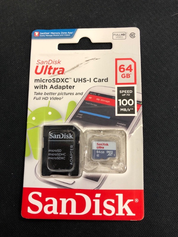 Photo 2 of SanDisk Ultra 64GB microSDXC UHS-I Card with Adapter, Grey/Red, Standard Packaging (SDSQUNC-064G-GN6MA)
