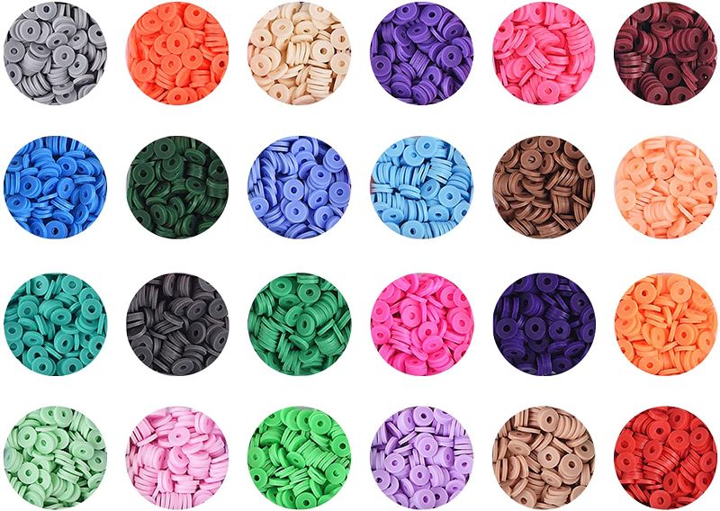 Photo 1 of 4800pc Clay Beads for Jewelry Making Flat Round Polymer Beads Bracelet Making Clay Spacer Beads DIY Necklace Earring Crafts
