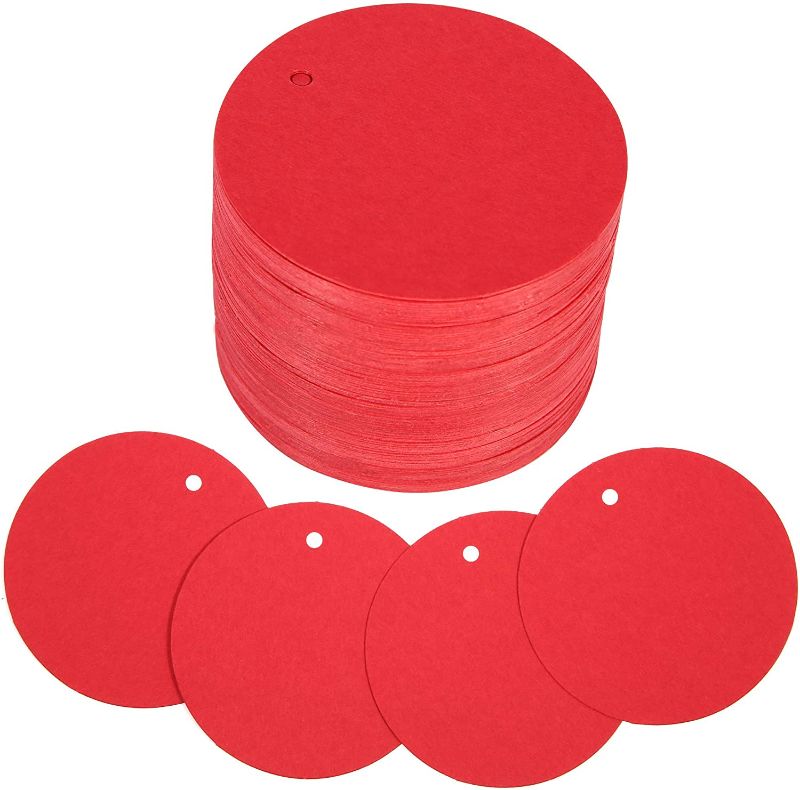 Photo 1 of 2PC LOT, KAKA SENLIN Red 100 Kraft Gift Tags Labels with String ( Round Shape ), 
KAKA SENLIN Red Paper Tags Gift Hang Tags with String 100pcs ( Rectangle Shape )
