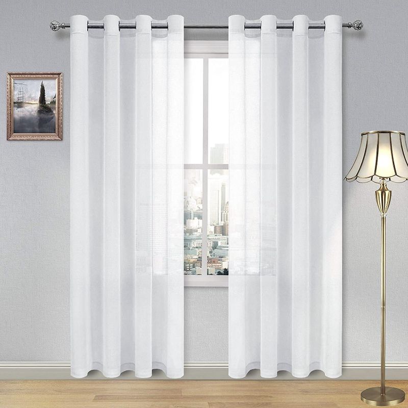 Photo 1 of  White Sheer Curtains - Semi Transparent Voile Grommet Window Drapes for Living Room/Bedroom, Set of 2 Panels 52"X 96"